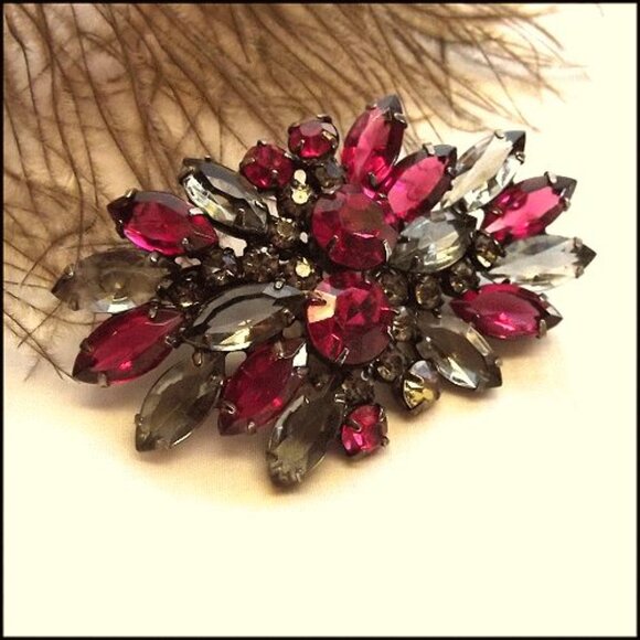 1950s Juliana Pink Grey Crystal Delizza Elster Vintage Brooch 15583 - Picture 3 of 8